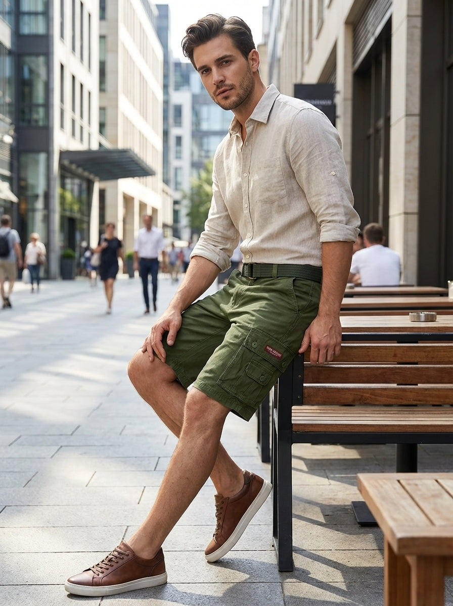 Men's Cargo Shorts with Pockets & Belt