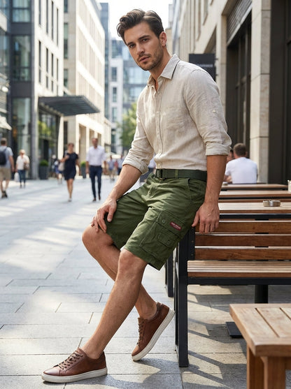 Men's Cargo Shorts with Pockets & Belt