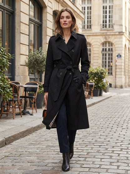 Women's Double Breasted Trench Coat with Belt