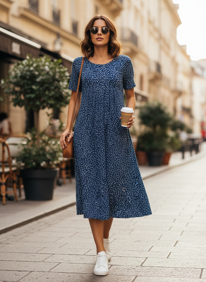 Floral Pattern Short Sleeve Summer Dress for Women