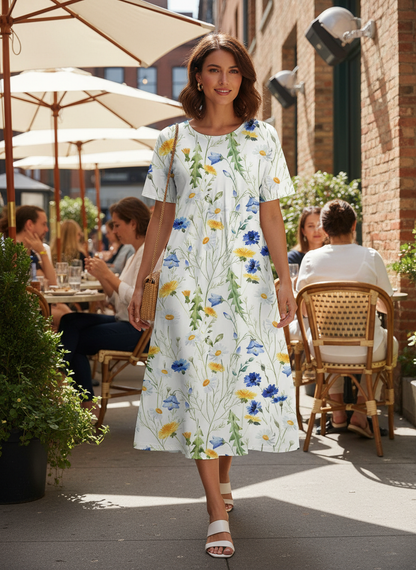Floral Pattern Short Sleeve Summer Dress for Women
