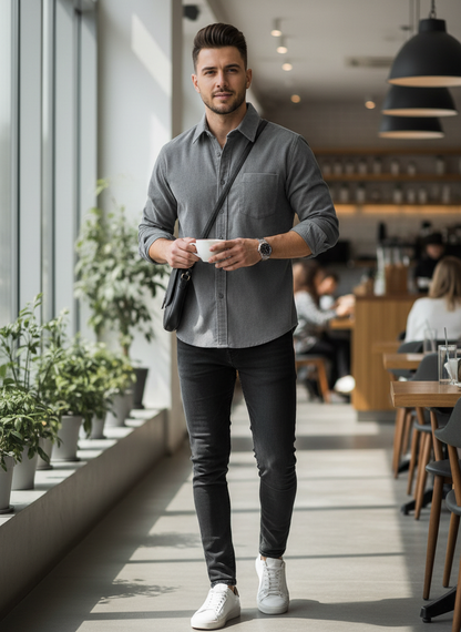 Men's Cord Shirt with Button Placket & Chest Pocket