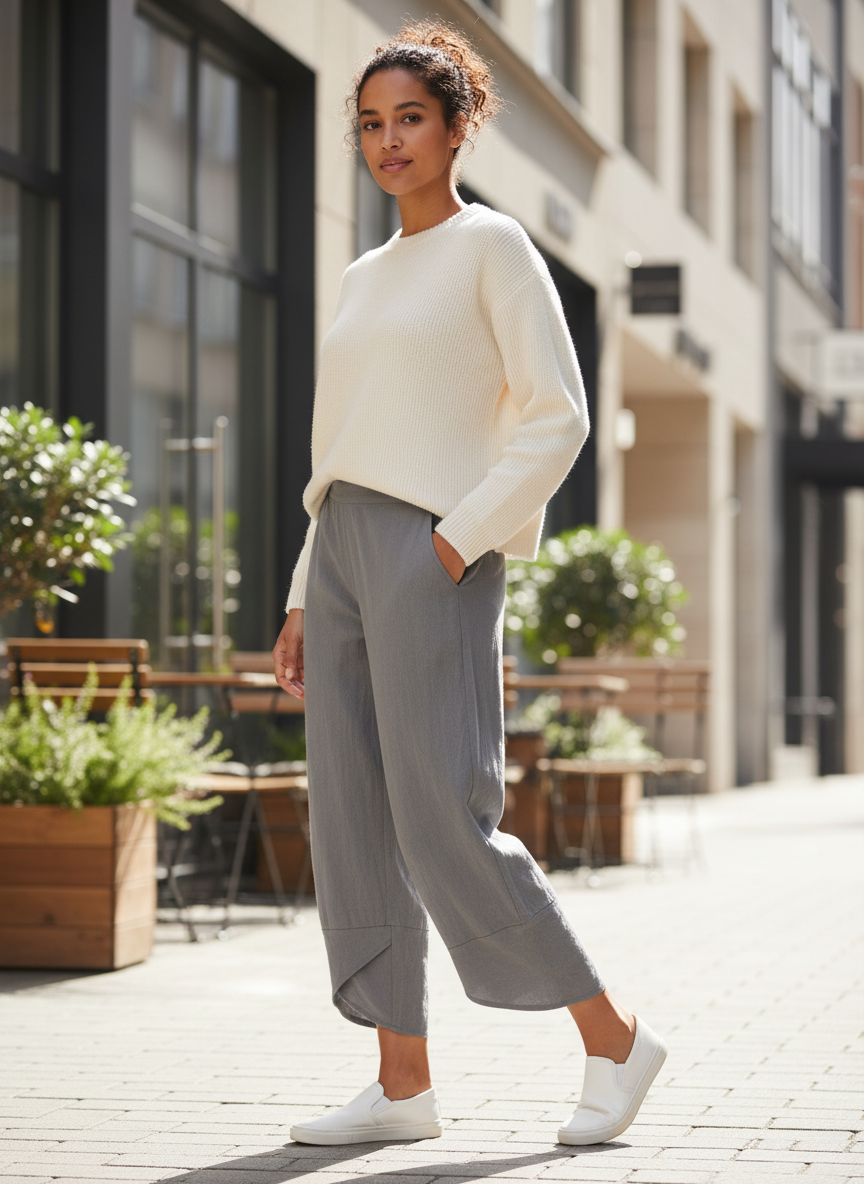 Women's Wide Leg Trousers with Elastic Waistband