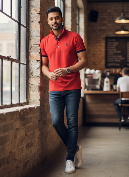 Men's Contrast Collar Short Sleeve Polo Shirt