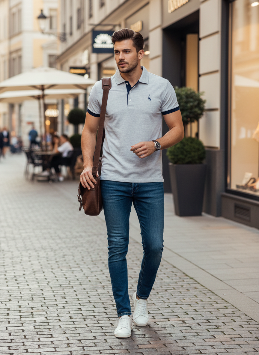 Men's Contrast Collar Short Sleeve Polo Shirt