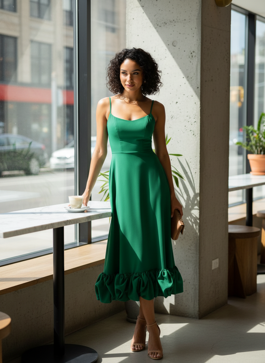 Strap and Ruffle Midi Dress for Women