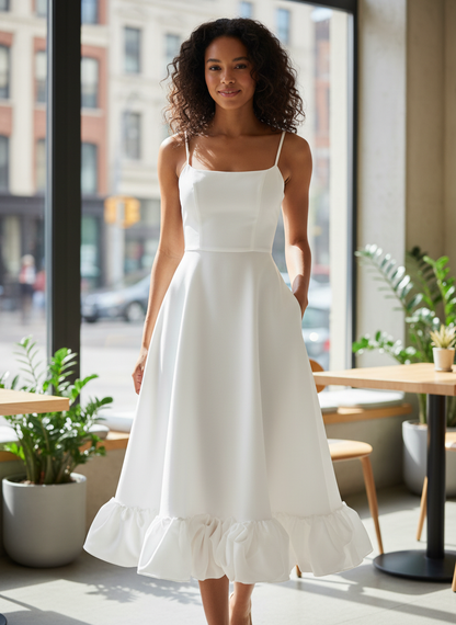 Strap and Ruffle Midi Dress for Women