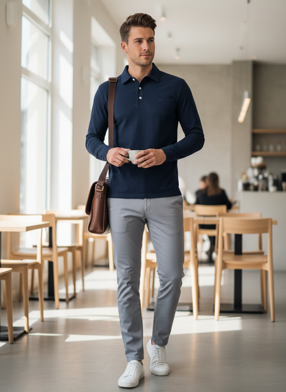 Men's Long Sleeve Polo Shirt with Buttons