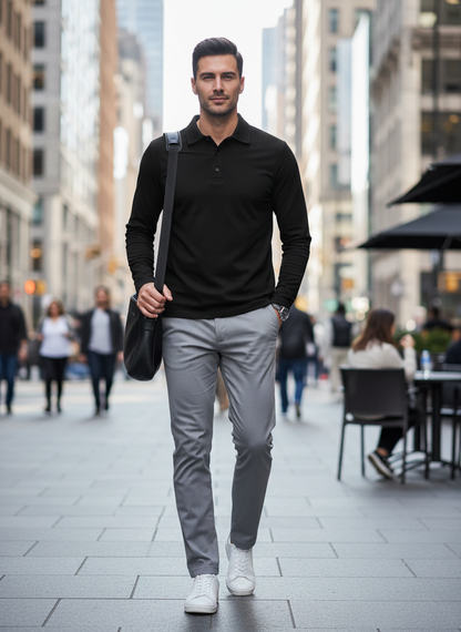 Men's Long Sleeve Polo Shirt with Buttons