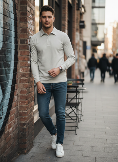 Men's Long Sleeve Polo Shirt with Buttons