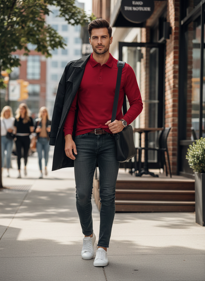 Men's Long Sleeve Polo Shirt with Buttons