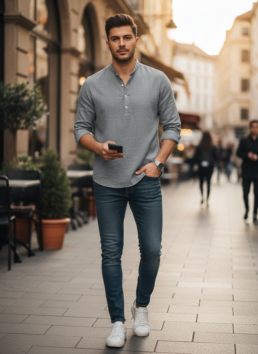 Men's Kent Collar Long Sleeve Shirt
