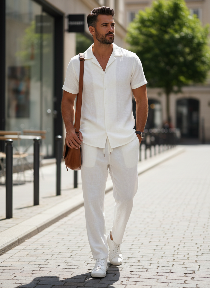 Men's Cotton Pyjama Set with Short Sleeve Top