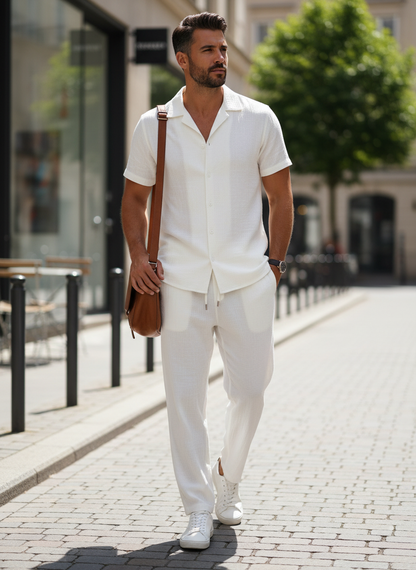 Men's Cotton Pyjama Set with Short Sleeve Top