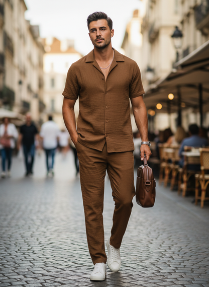 Men's Cotton Pyjama Set with Short Sleeve Top