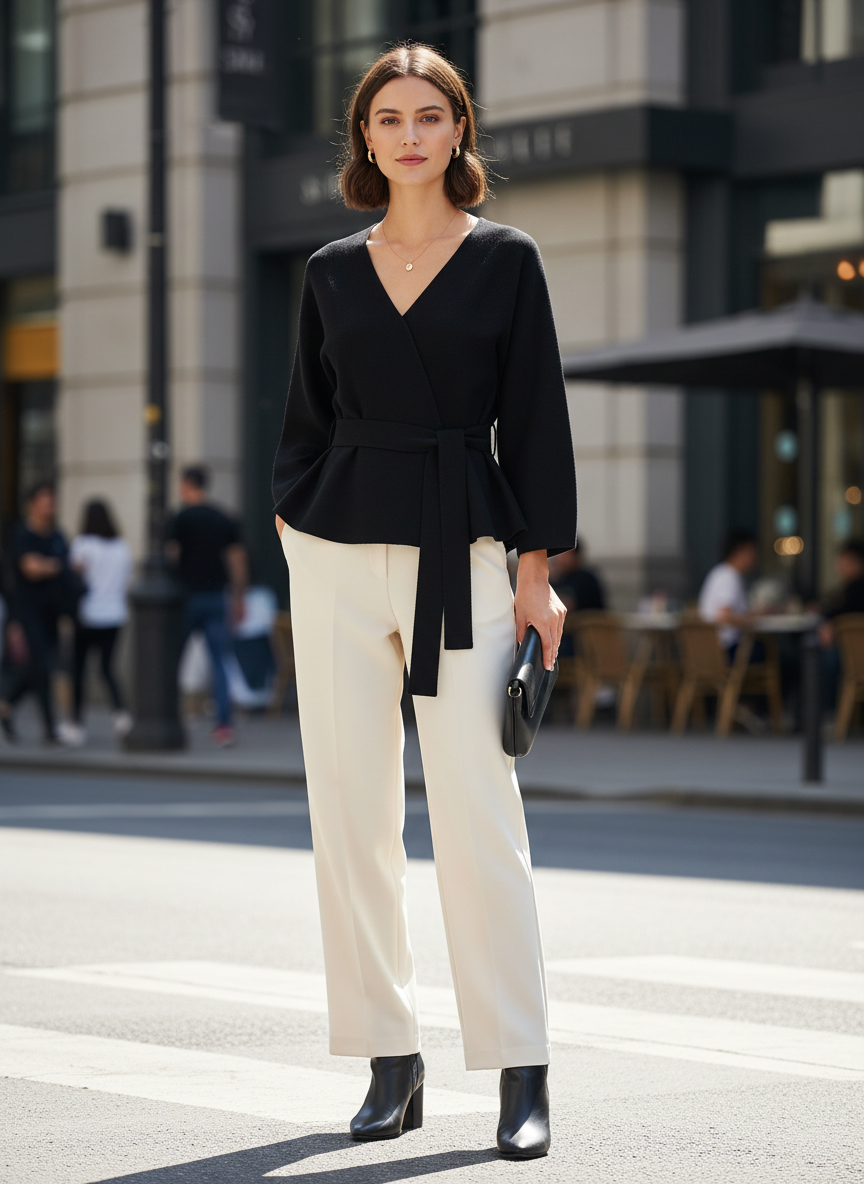 Women's V-Neck Wrap Blouse with Belt