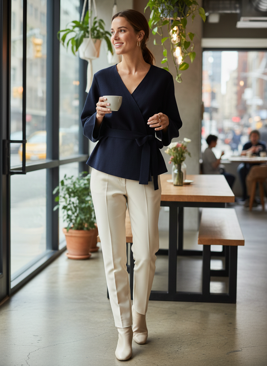 Women's V-Neck Wrap Blouse with Belt