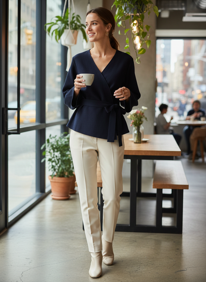Women's V-Neck Wrap Blouse with Belt