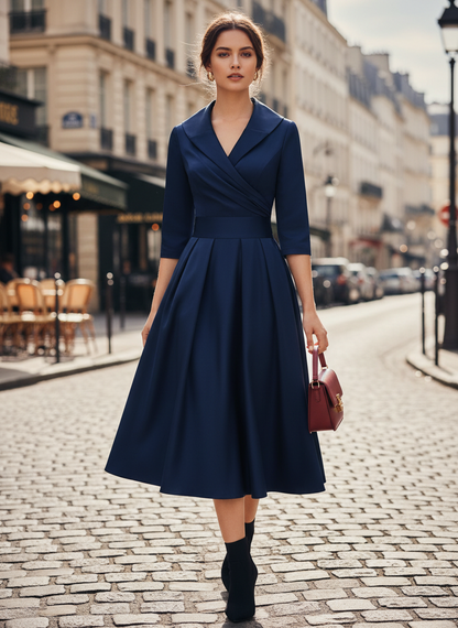 Women's A-Line Wrap Dress with 3/4 Sleeves