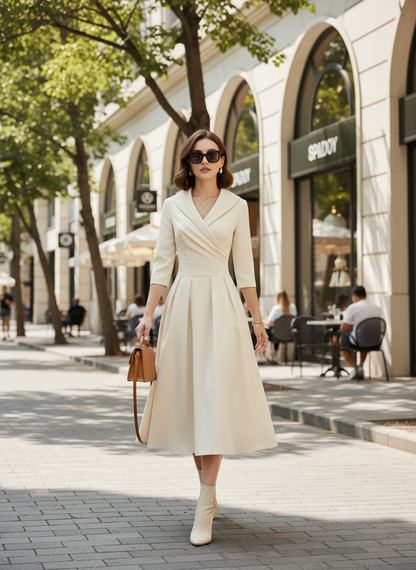Women's A-Line Wrap Dress with 3/4 Sleeves