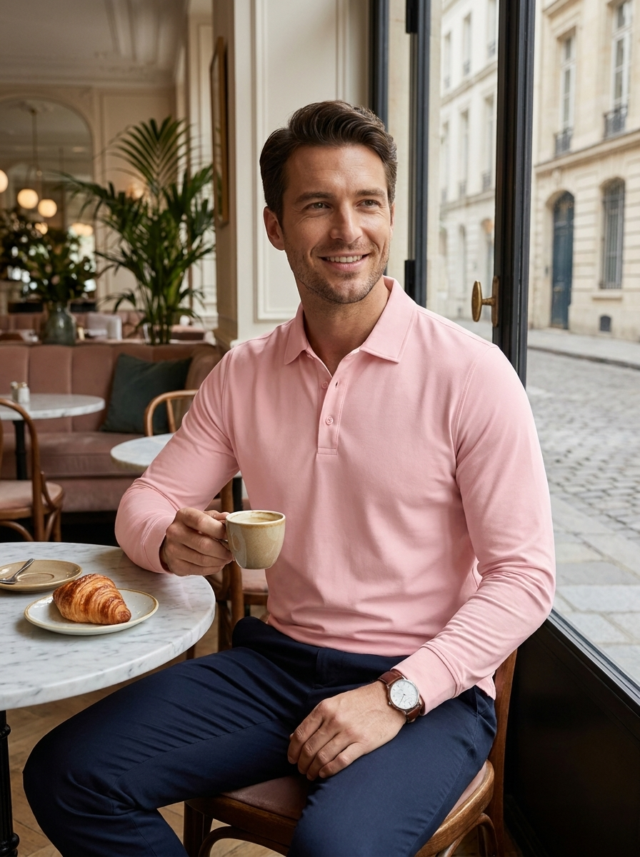 Men's Long Sleeve Polo Shirt with Buttons