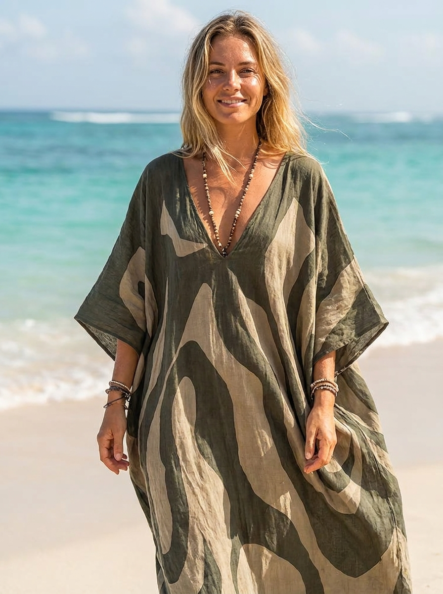 Women's Kaftan Maxi Dress | Deep V-Neck