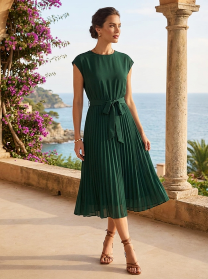 Women's Pleated Midi Dress | Belted