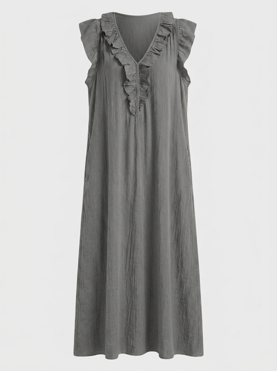 Women's Sleeveless Ruffle Neck Dress | Midi