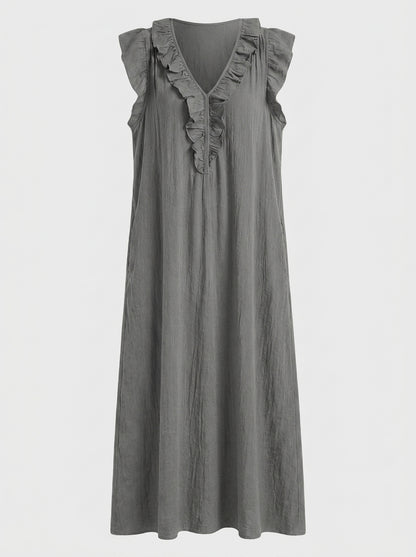 Women's Sleeveless Ruffle Neck Dress | Midi