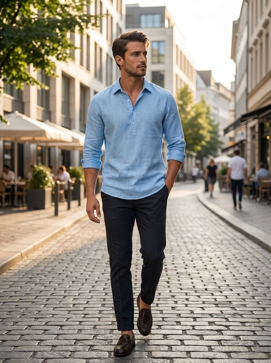 Men's Kent Collar Long Sleeve Shirt