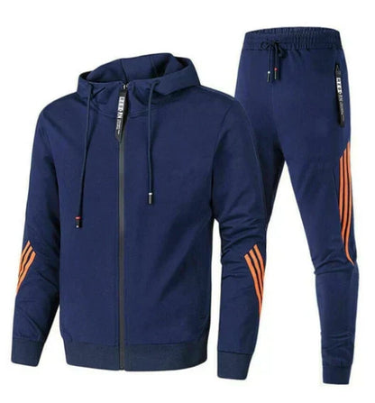 Men's zip-up hooded tracksuit set with striped sleeve panels and tapered joggers – 6