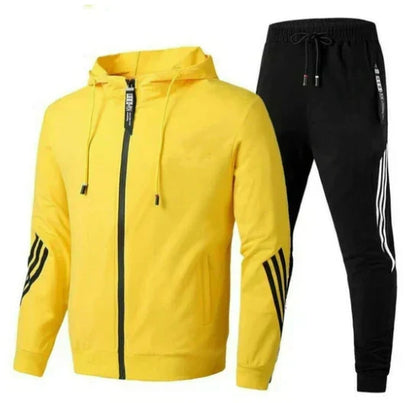 Men's zip-up hooded tracksuit set with striped sleeve panels and tapered joggers – 3