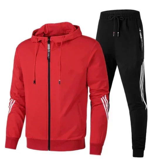 Men's zip-up hooded tracksuit set with striped sleeve panels and tapered joggers – 4