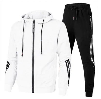 Men's zip-up hooded tracksuit set with striped sleeve panels and tapered joggers – 5