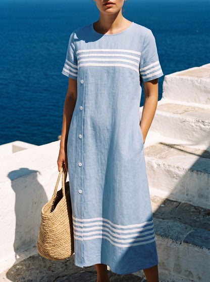 Women's Linen-Look Midi | Stripe Trim
