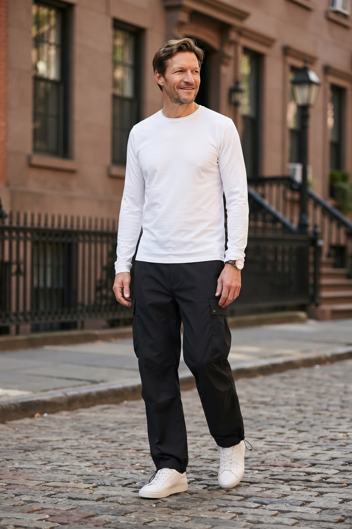 Men's Baggy Cargo Pants | Wide-Leg — Black — lifestyle — on model