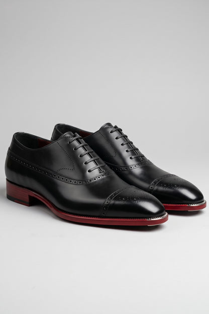 Men's Brogue Oxford Shoes | Lace-Up — Black — shoe_main — on model