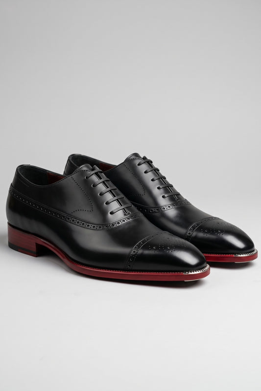 Men's Brogue Oxford Shoes | Lace-Up — Black — shoe_main — on model