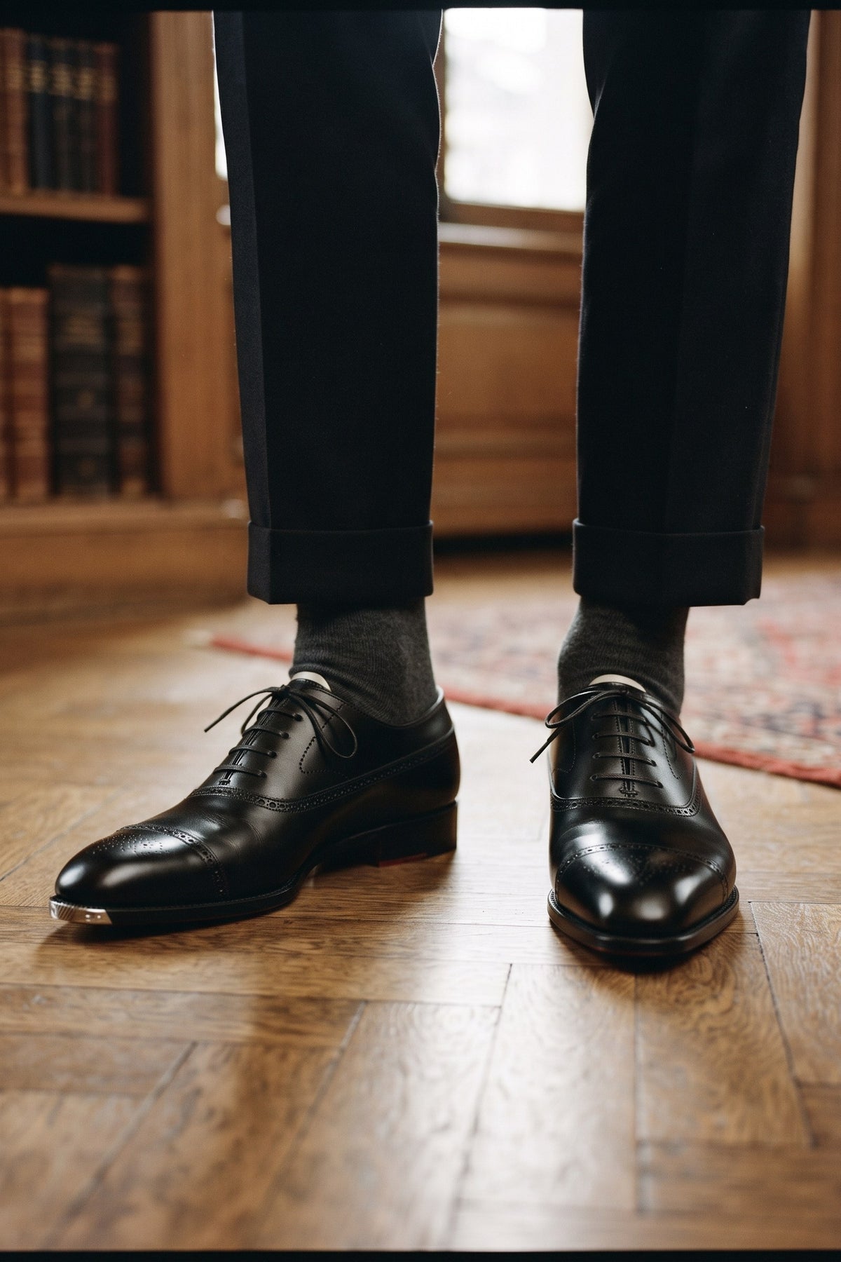 Men's Brogue Oxford Shoes | Lace-Up — Black — shoe_worn — on model