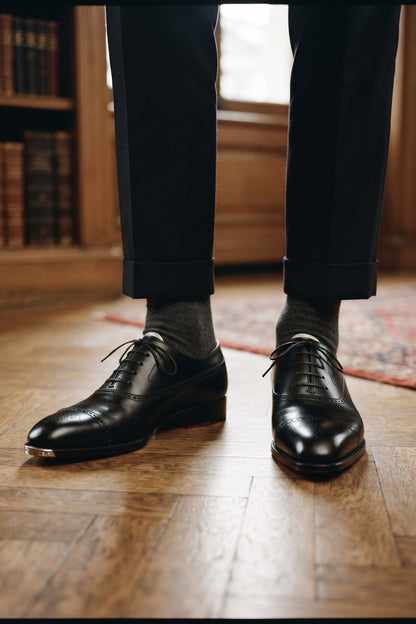 Men's Brogue Oxford Shoes | Lace-Up — Black — shoe_worn — on model