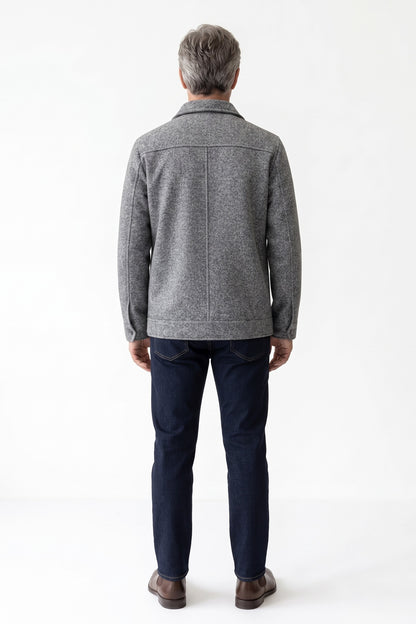 Men's Button-Front Jacket | Shirt Collar — Grey — back view — on model
