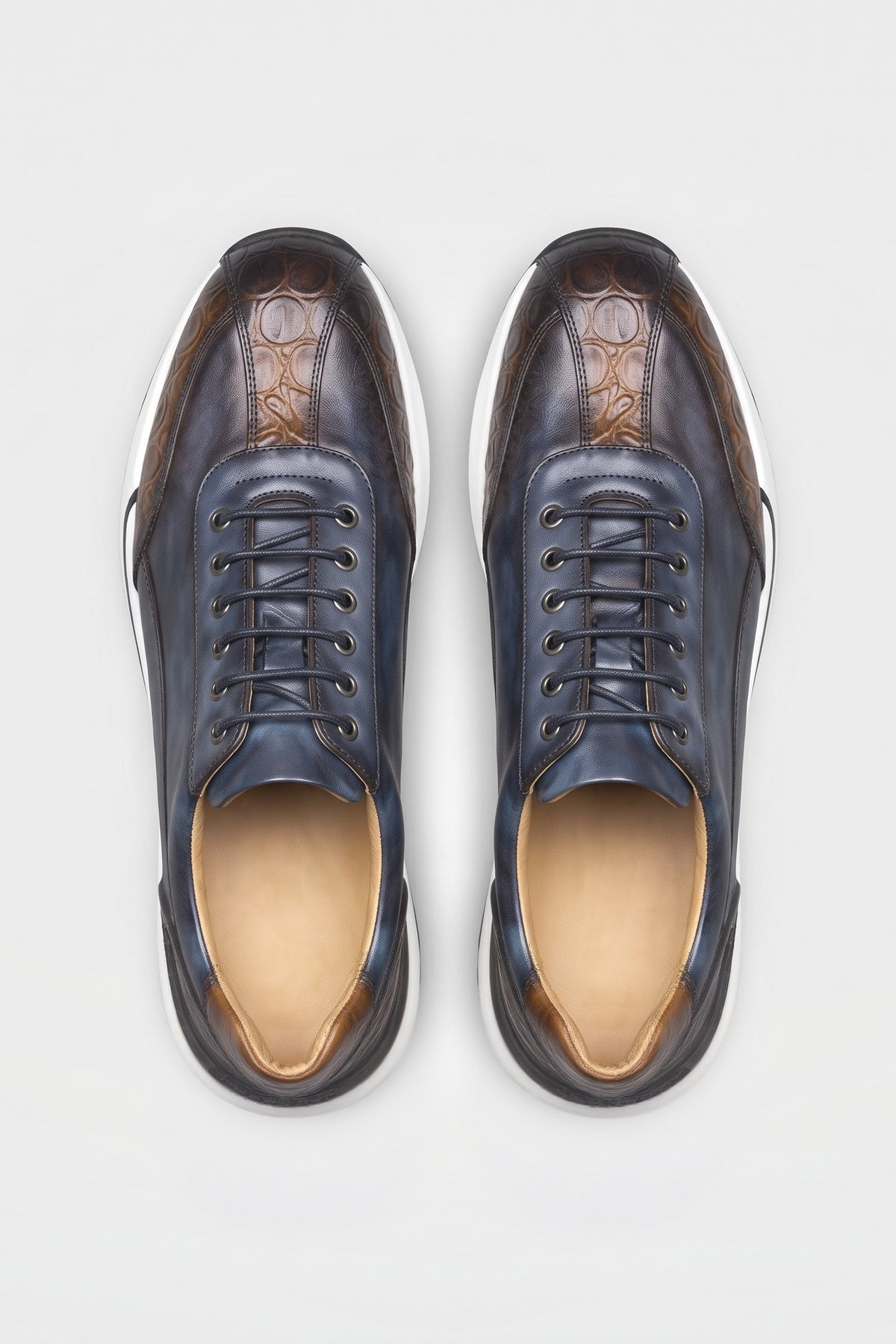 Men's Casual Sneaker | Croc Toe Sole — Blue — shoe_top — on model