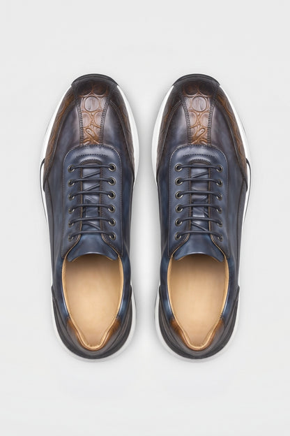 Men's Casual Sneaker | Croc Toe Sole — Blue — shoe_top — on model