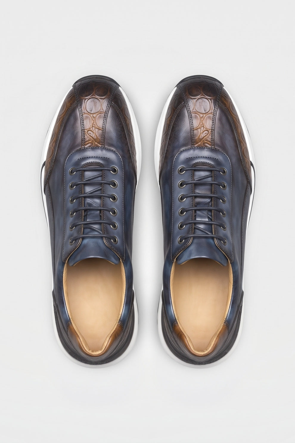 Men's Casual Sneaker | Croc Toe Sole — Blue — shoe_top — on model