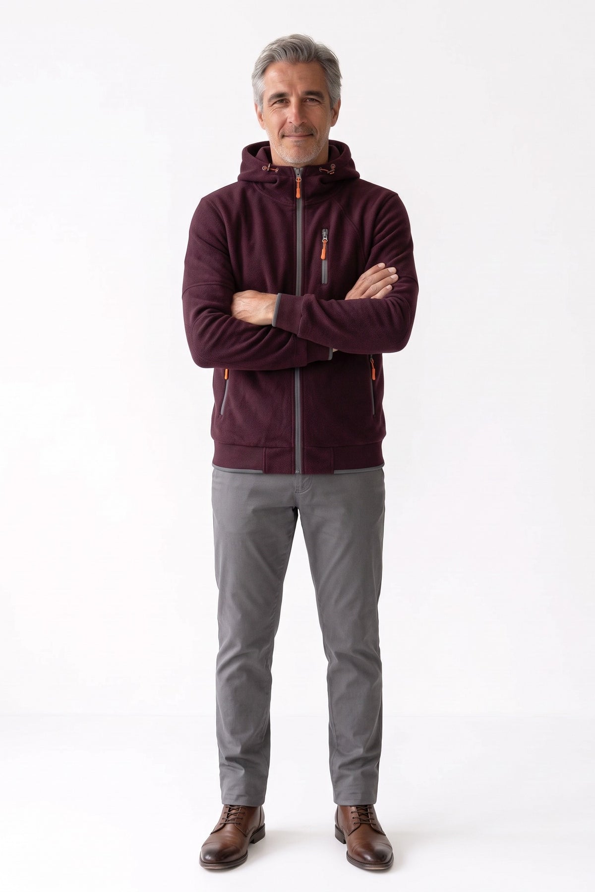 Men's Casual Zip-Up Hoodie | Chest Pocket — Red — front view — on model