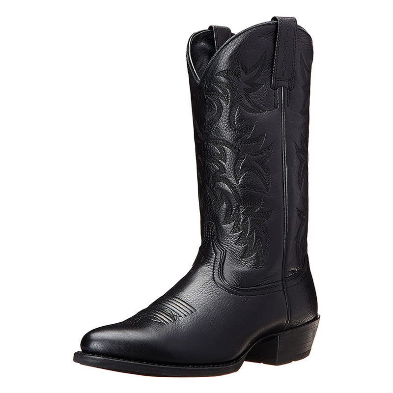 Pull-on western boots for men, close view of the shaft stitching