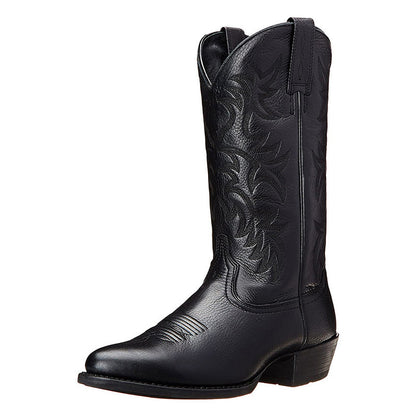 Pull-on western boots for men, close view of the shaft stitching