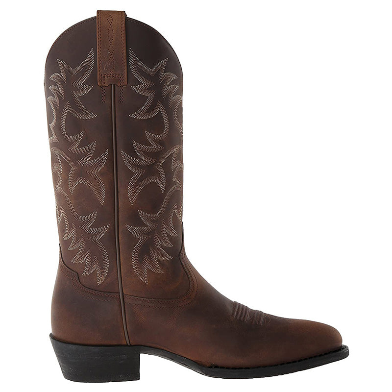 Men's cowboy boots on a stacked heel, angled view