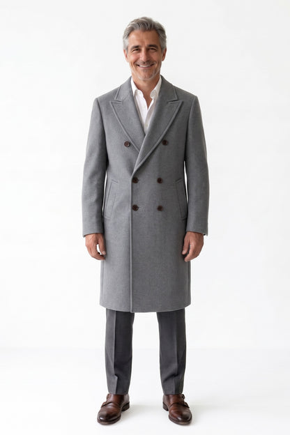 Men's Double-Breasted Coat | Peak Lapel — Grey — front view — on model