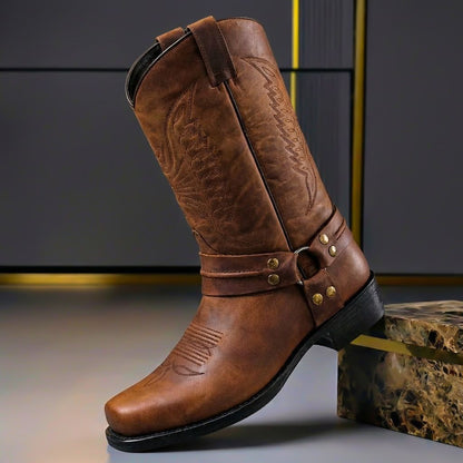 Men's western harness boots to wear with jeans